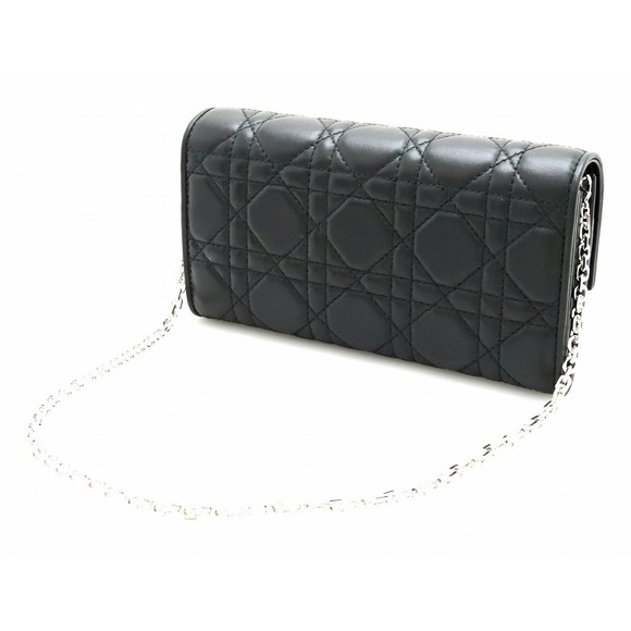 Dior Christian Black Lady Cannage Chain Wallet   Leather - Picture 1 of 9